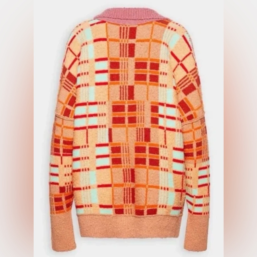 Free People Ruben Pullover Sweater Orange Plaid Oversized Boho Size M - Picture 6 of 10